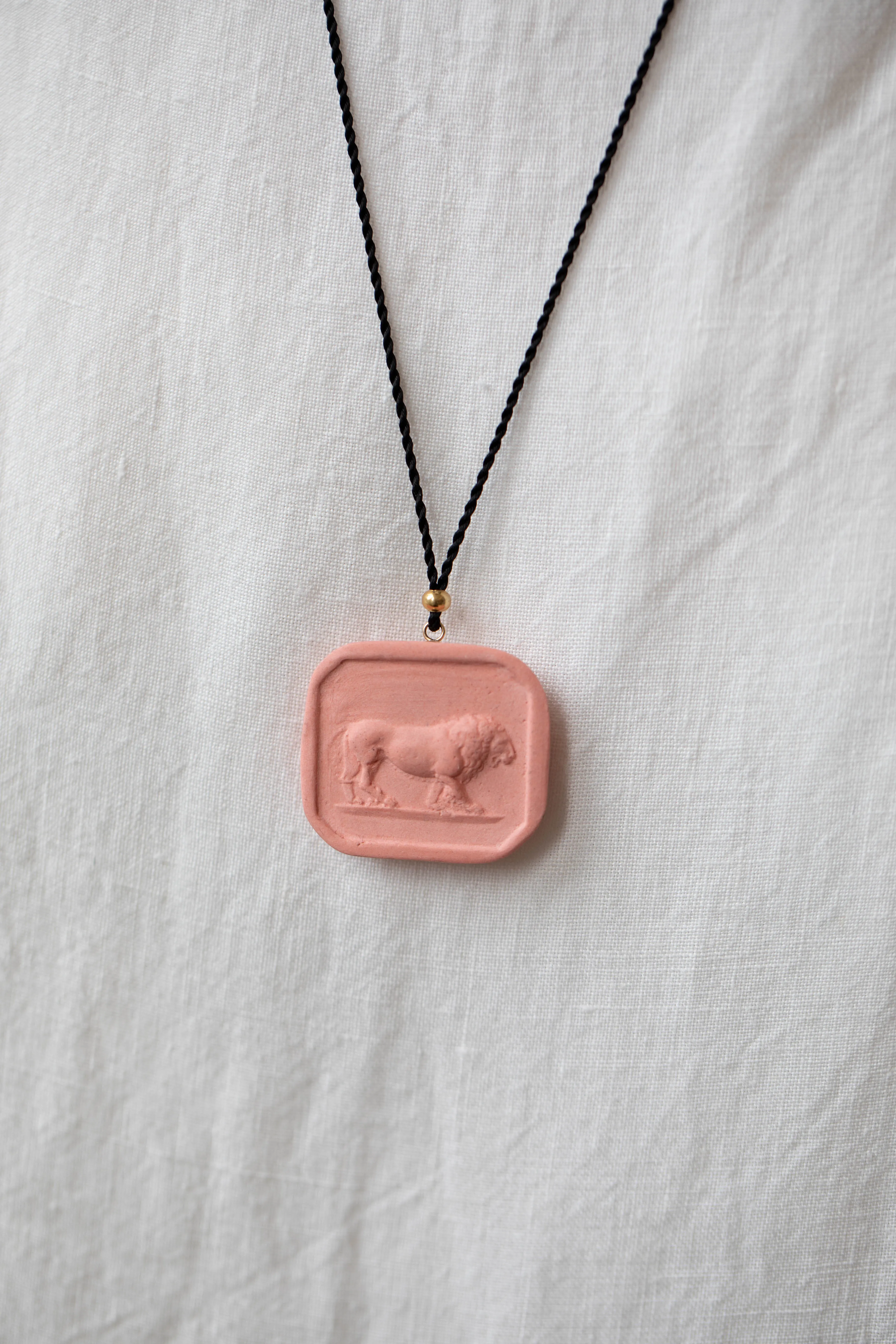 Marcie McGoldrick | Porcelain Cameo Pendant- Leo in Coral