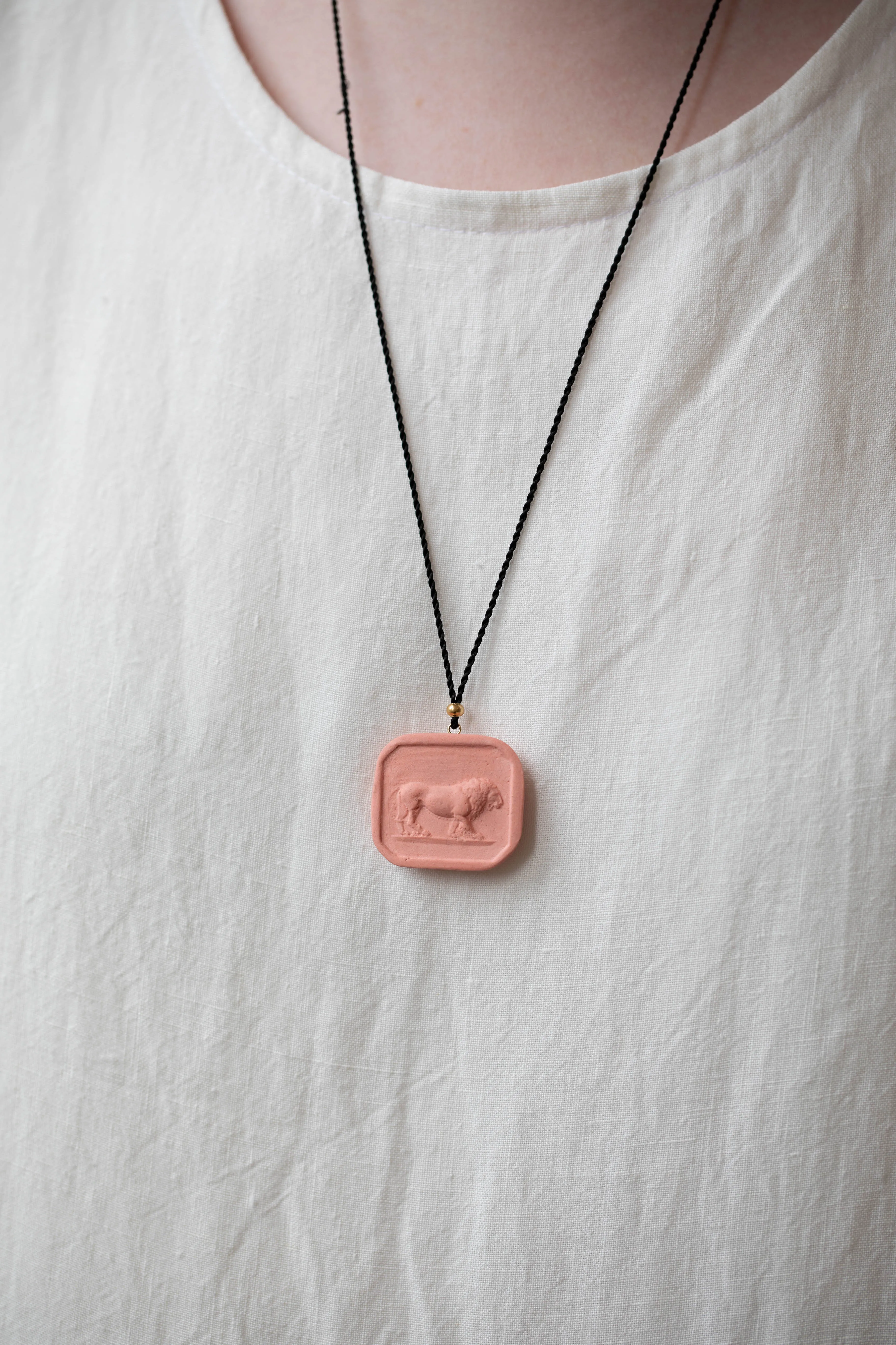 Marcie McGoldrick | Porcelain Cameo Pendant- Leo in Coral