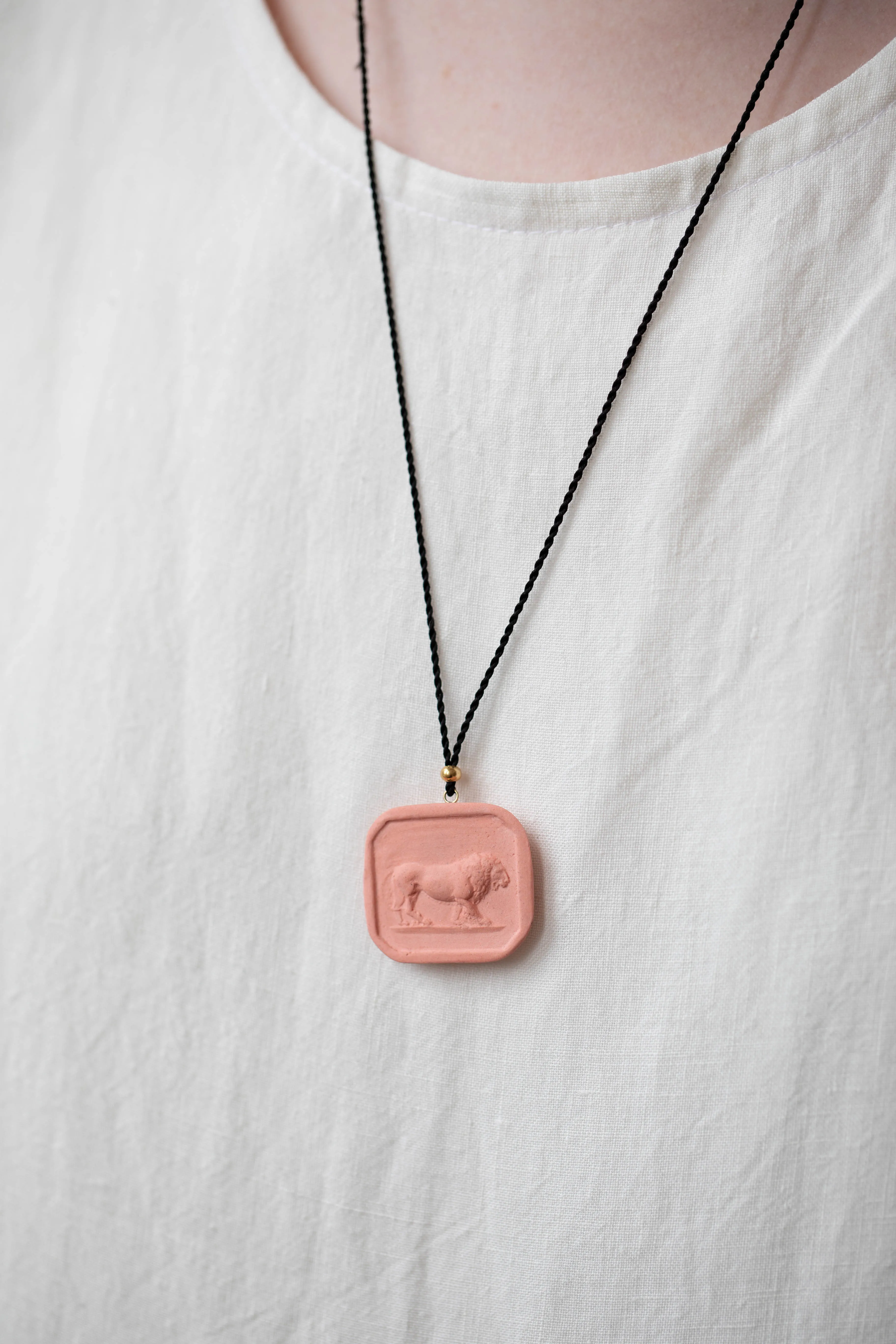 Marcie McGoldrick | Porcelain Cameo Pendant- Leo in Coral