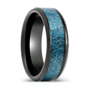 MARIEMONT | Black Tungsten Ring with Blue Silk Inlay