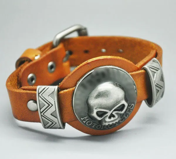 Men jewelry bracelets bangles Genuine Leather SKull Studs Genunine Leather bracelets for women