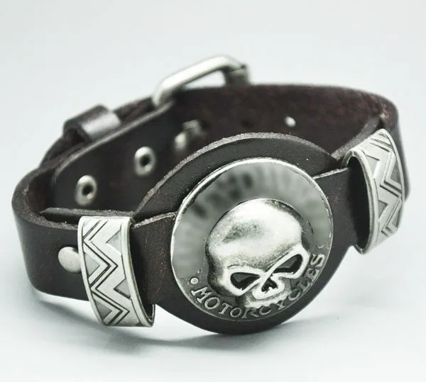 Men jewelry bracelets bangles Genuine Leather SKull Studs Genunine Leather bracelets for women