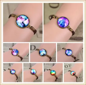 Men Women Bracelet Jewelry Fashion Galaxy Bracelet Lovely Space Pendant Suede Leather Bracelet Bangles Gift