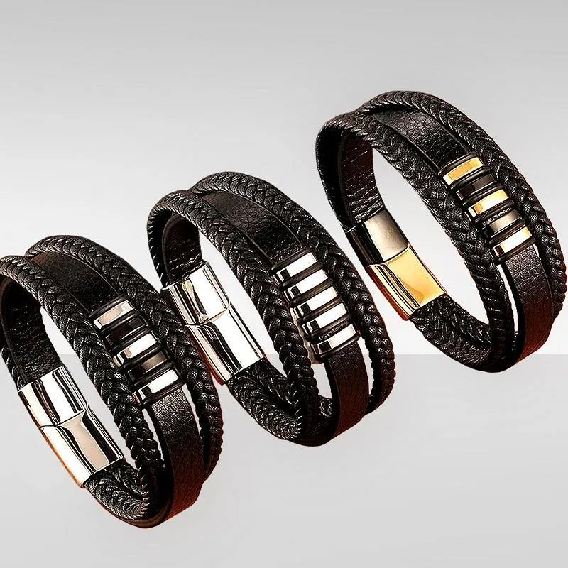 Men's Stainless Steel and Leather Bracelets