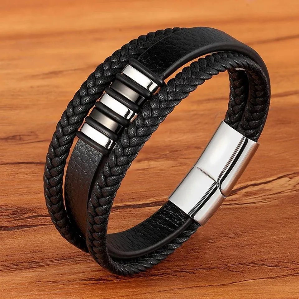 Men's Stainless Steel and Leather Bracelets