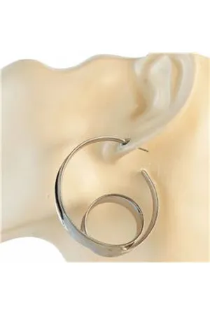 Metal Swirl Hoop Earring-Silver/036