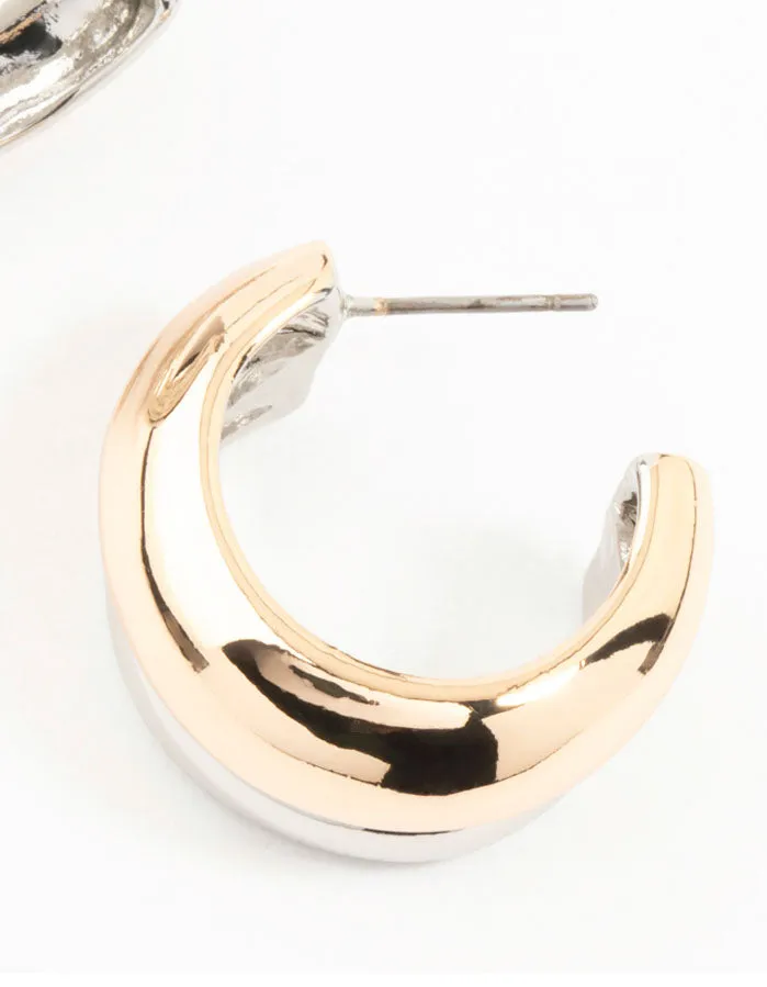 Mixed Metals Gold & Silver Small Ridged Hoop Earrings