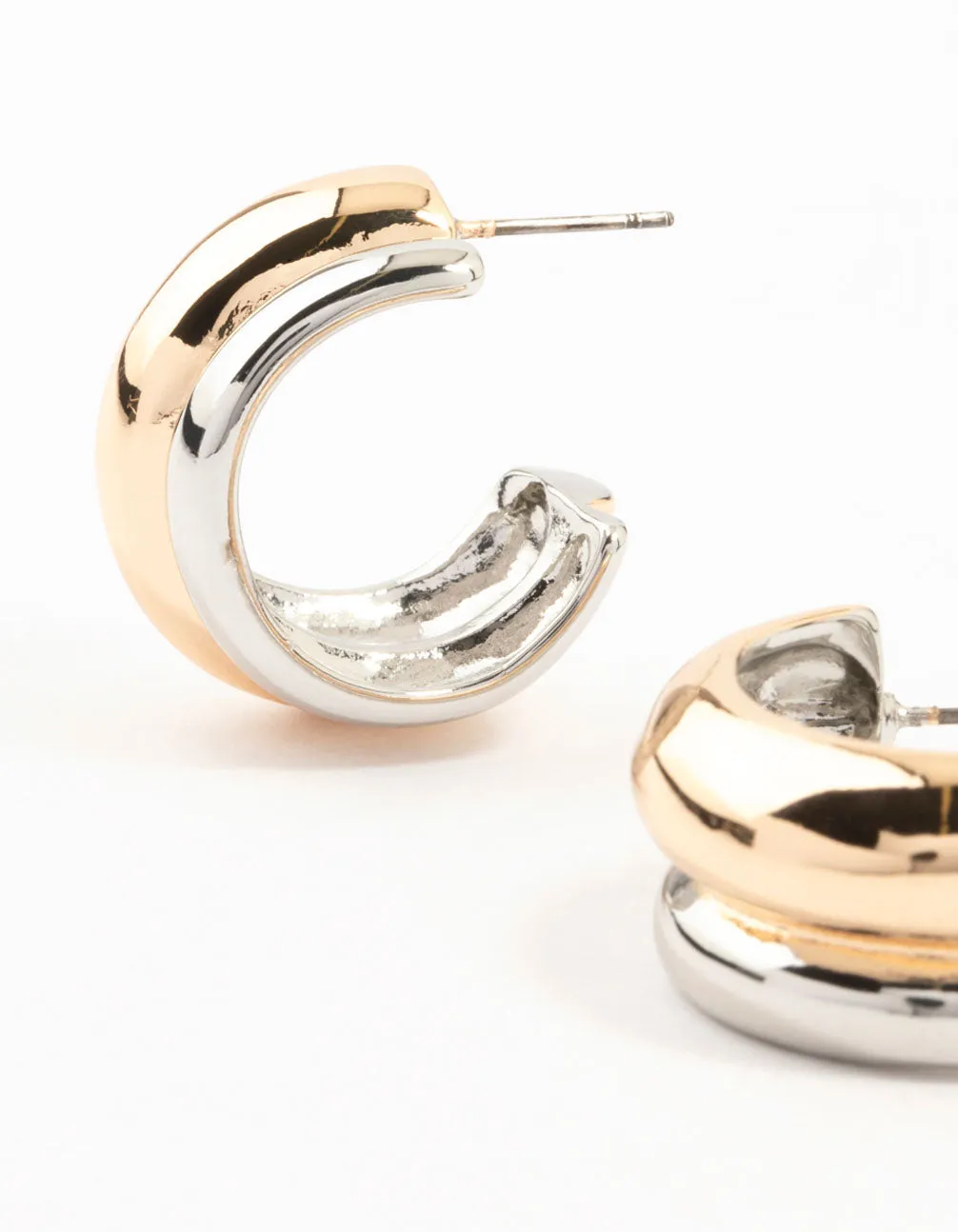 Mixed Metals Gold & Silver Small Ridged Hoop Earrings