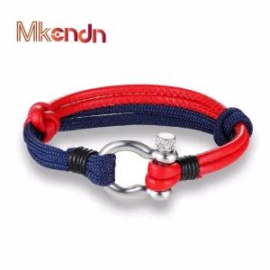 MKENDN Bracelets Stainless Steel Screw Anchor Shackles Black Leather Bracelet Surf Nautical Sailor Men Wristband Fashion Jewelry