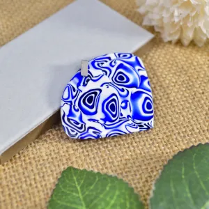 Murano Glass Millefiori Mosaic Fan-shaped Pendant, Cobalt Blue/White, Made in Italy