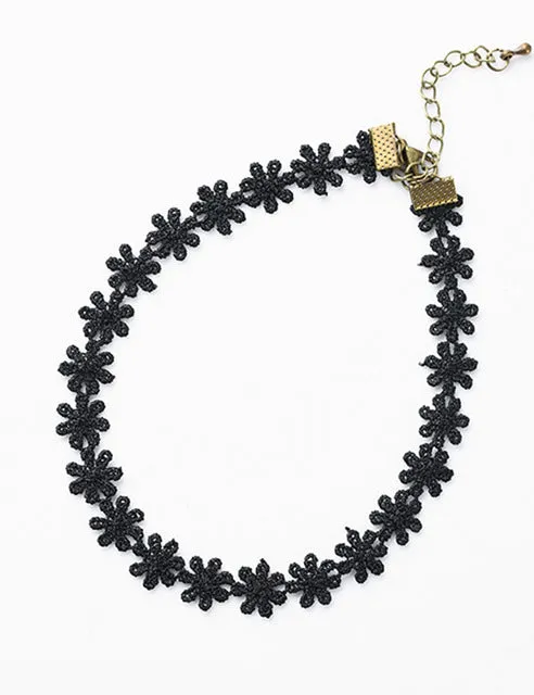 N715  Lace Choker Necklace Black Daisy Fashion Statement Tattoo Necklaces for Women 90's Girls Gift Fashion Jewelry