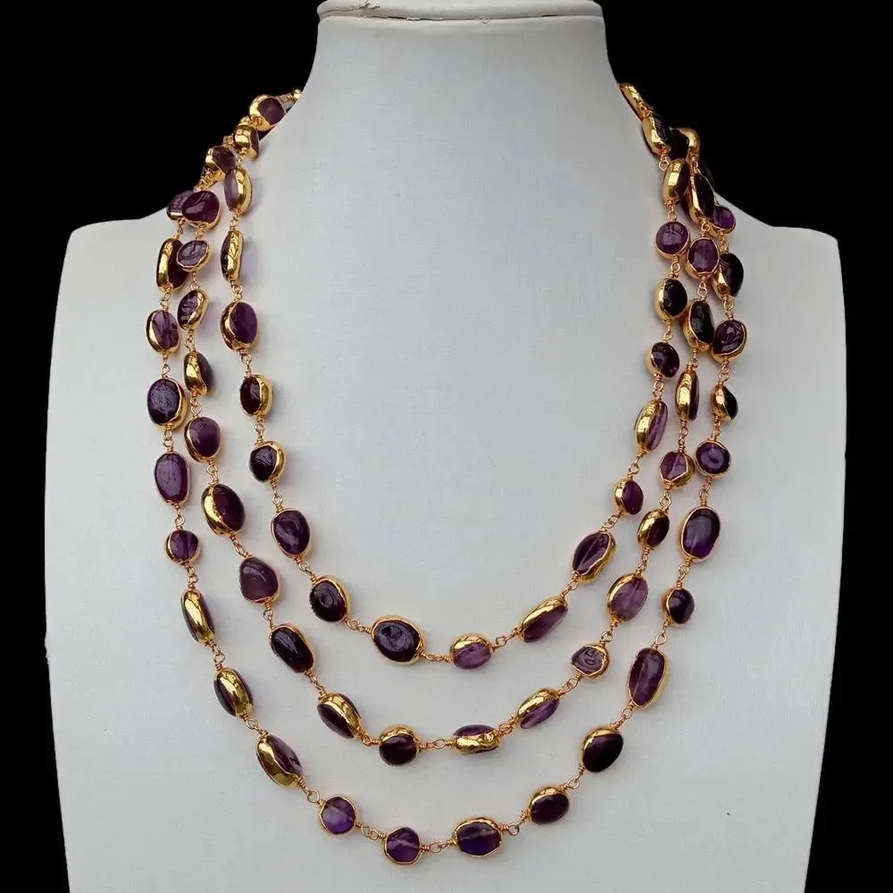 Natural Amethyst 3 Stand Necklace