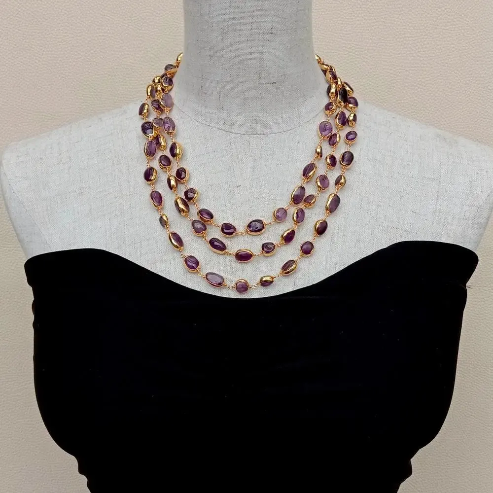 Natural Amethyst 3 Stand Necklace