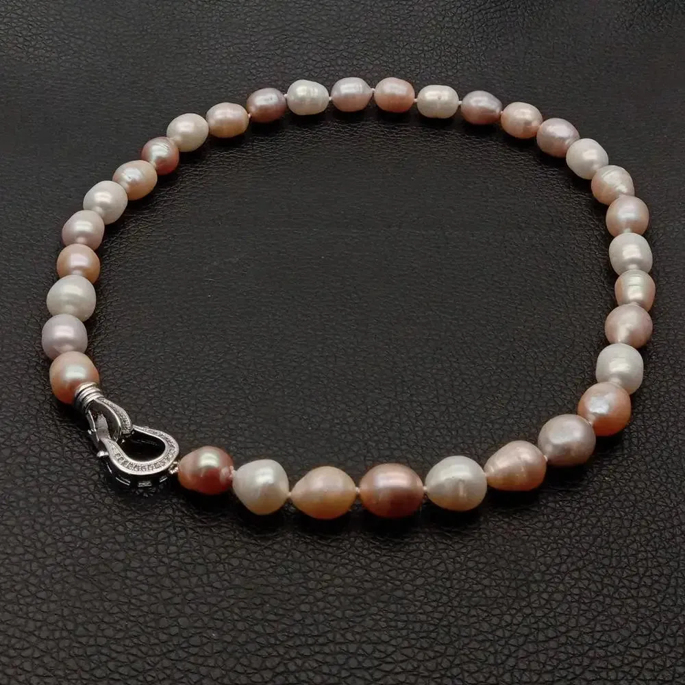 Natural Freshwater cultured pearl, white, pink, and purple rice pearl.