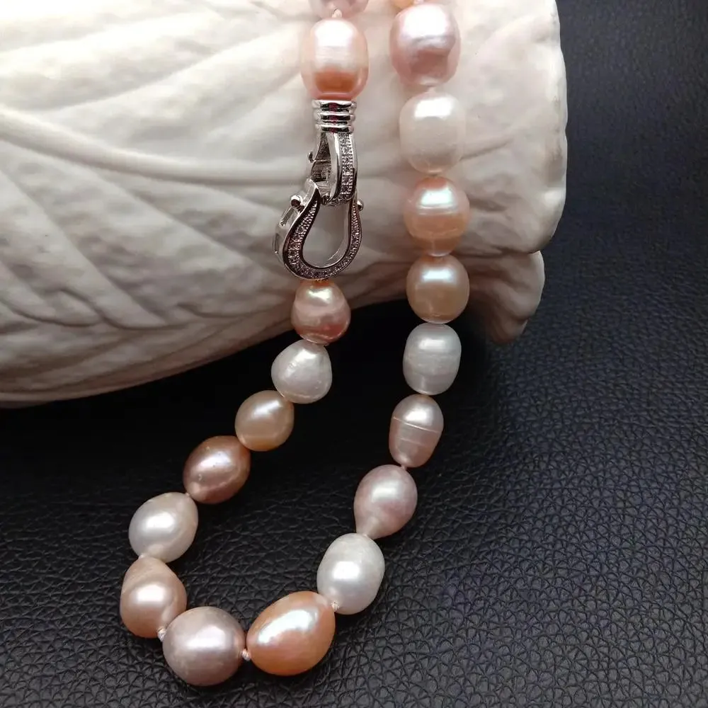 Natural Freshwater cultured pearl, white, pink, and purple rice pearl.