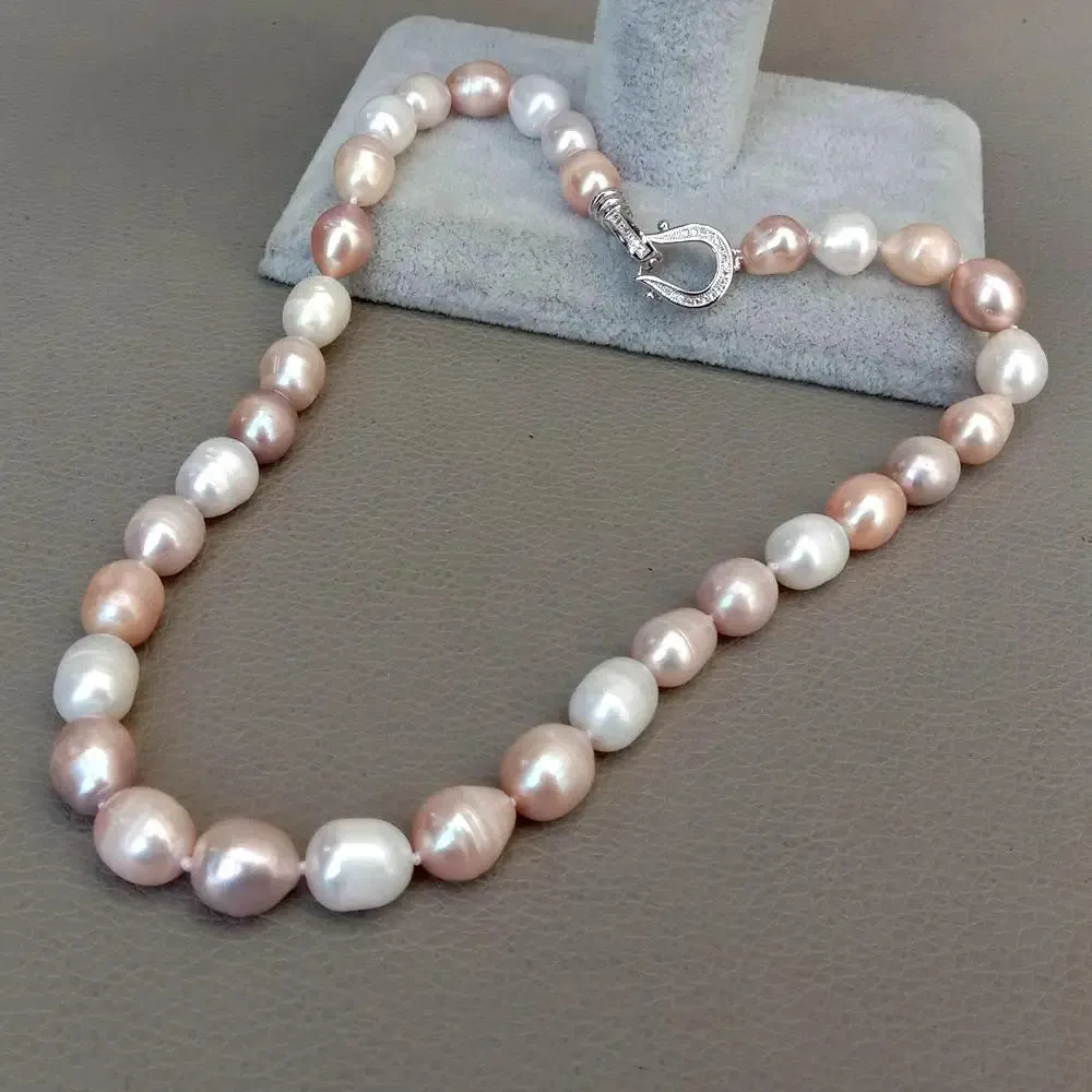 Natural Freshwater cultured pearl, white, pink, and purple rice pearl.