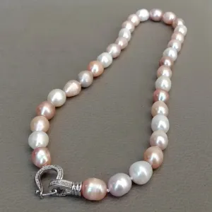 Natural Freshwater cultured pearl, white, pink, and purple rice pearl.