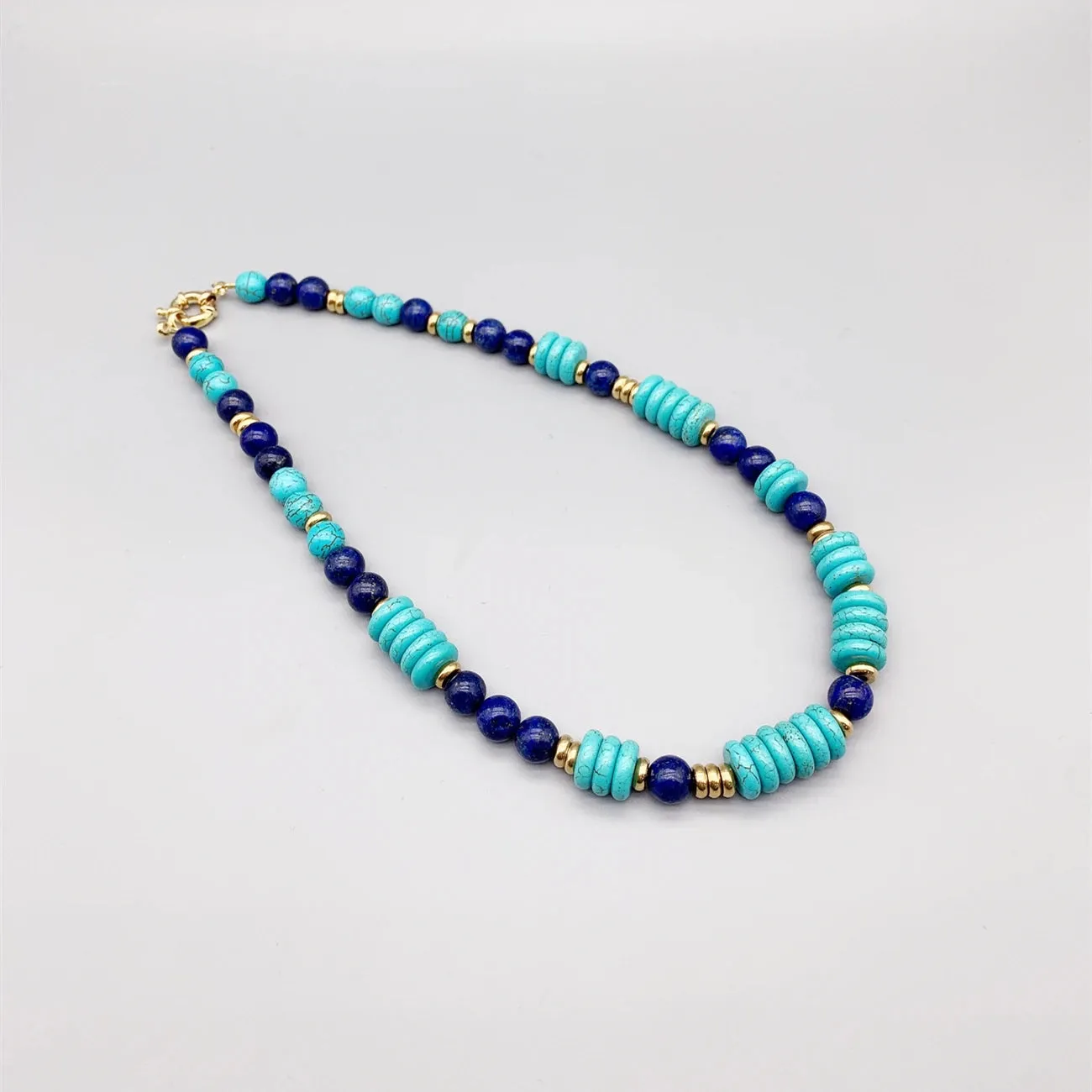 Natural Gemstone Turquoise & Lapis  Choker Necklace