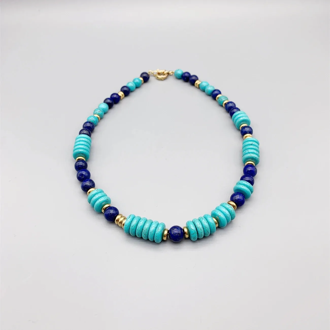 Natural Gemstone Turquoise & Lapis  Choker Necklace