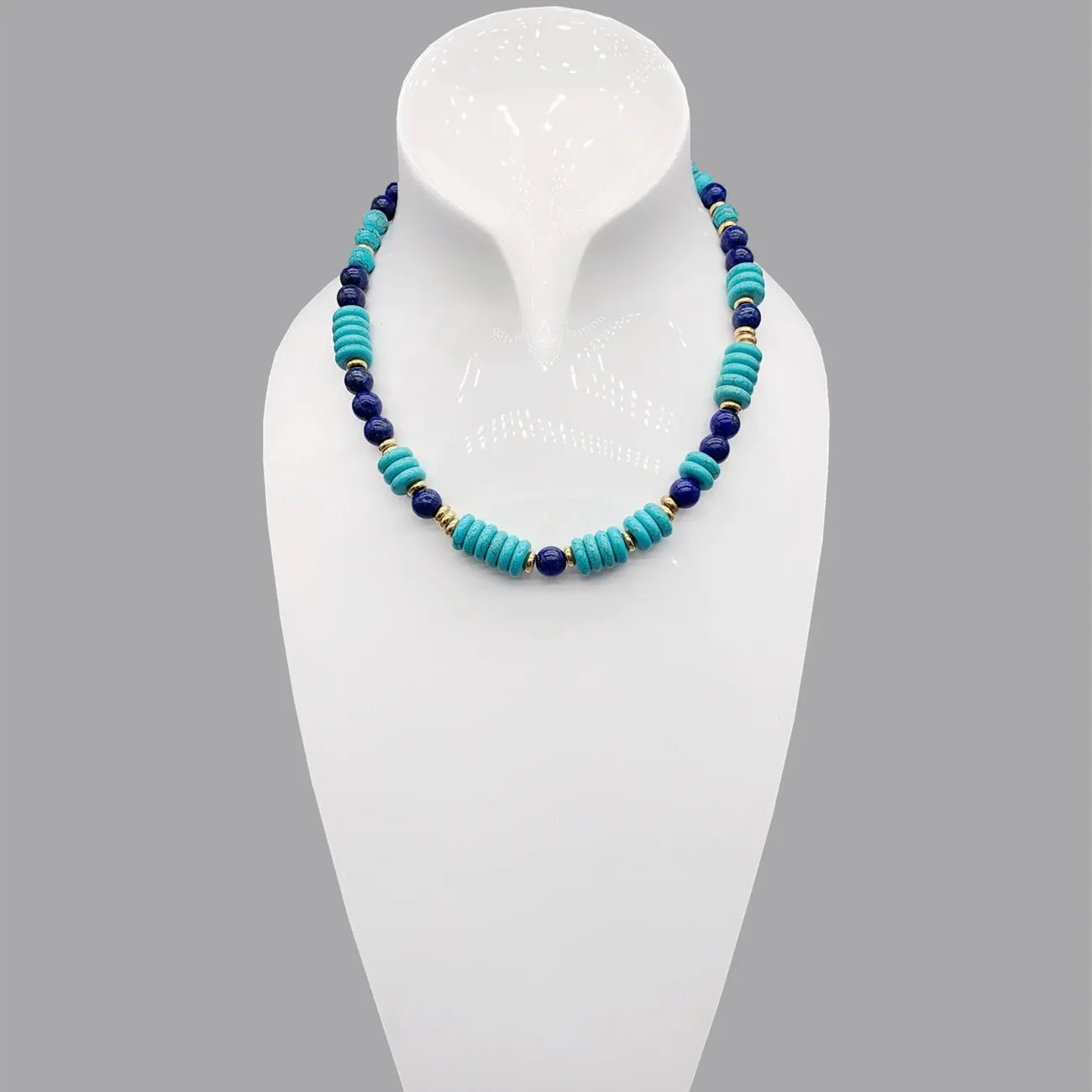 Natural Gemstone Turquoise & Lapis  Choker Necklace