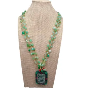 Natural Green gemstone Chrysoprase & Seraphinite Rosary Necklace