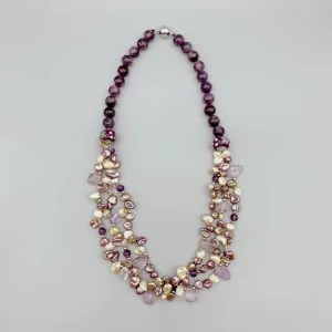 Natural Keshi Pearl & Amethyst Layered Gemstone Necklace