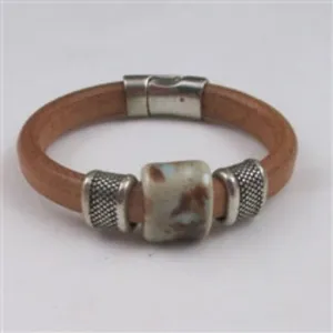 Natural Leather Bracelet with Handmade Ceramic Focus