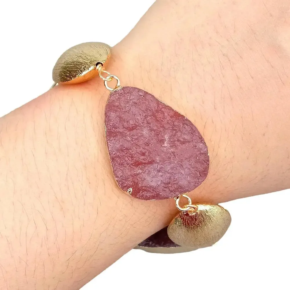 Natural strawberry quartz 18k gold Choker & Bracelet