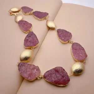 Natural strawberry quartz 18k gold Choker & Bracelet