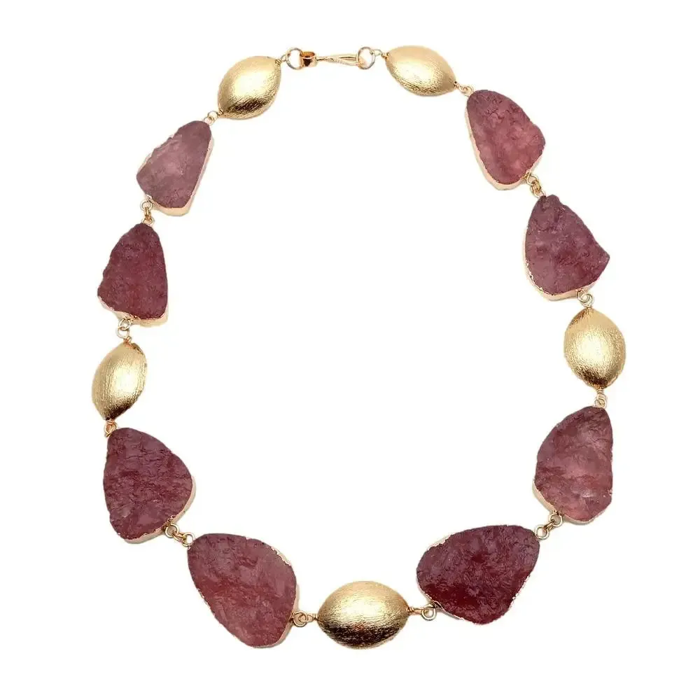 Natural strawberry quartz 18k gold Choker & Bracelet