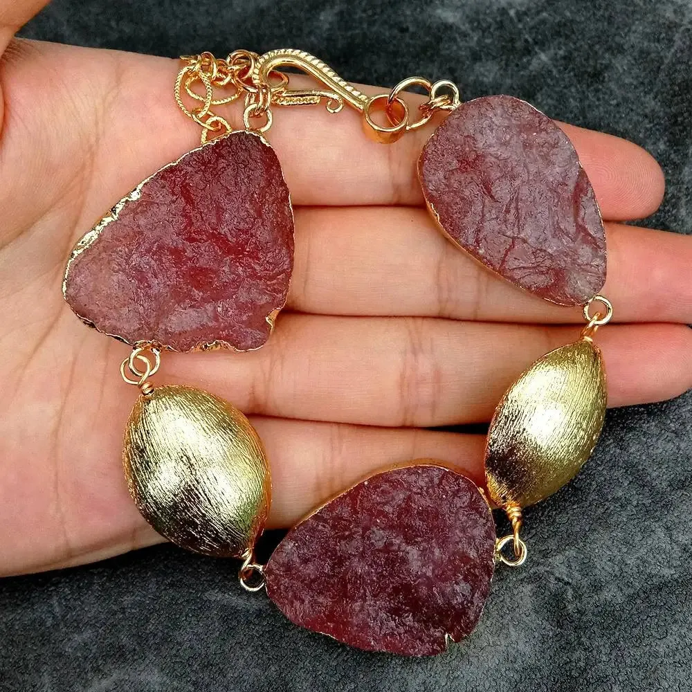 Natural strawberry quartz 18k gold Choker & Bracelet