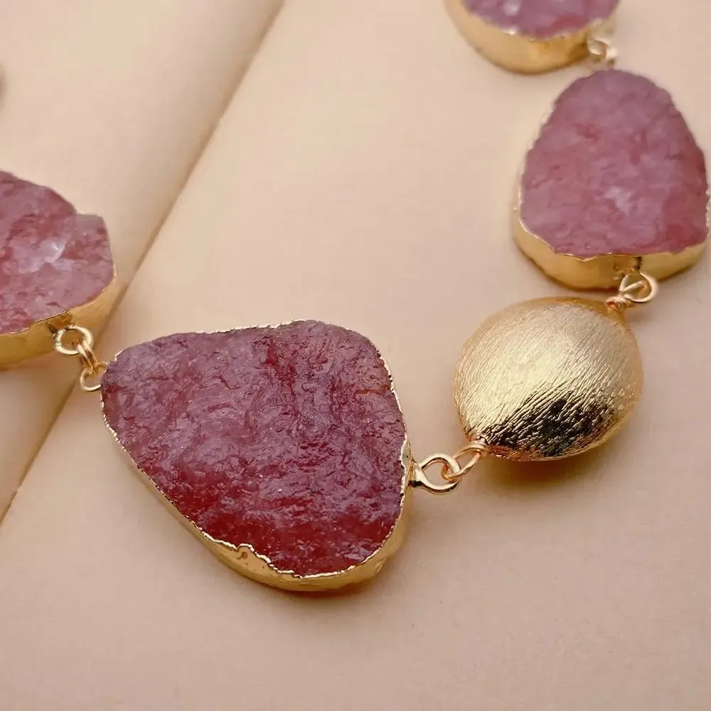 Natural strawberry quartz 18k gold Choker & Bracelet