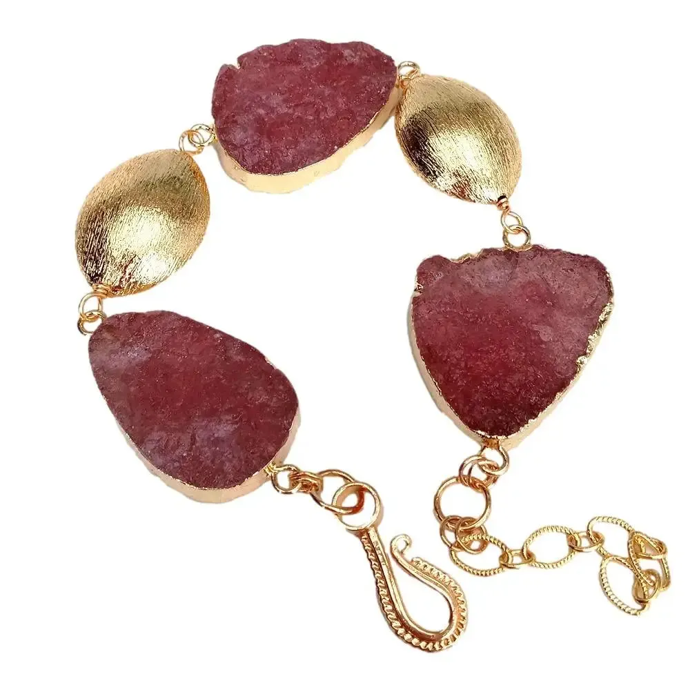 Natural strawberry quartz 18k gold Choker & Bracelet