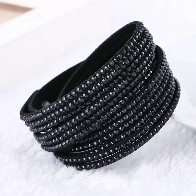 New 6 Layer Wrap Bracelets Slake Leather Bracelets With Crystals Couple Jewelry