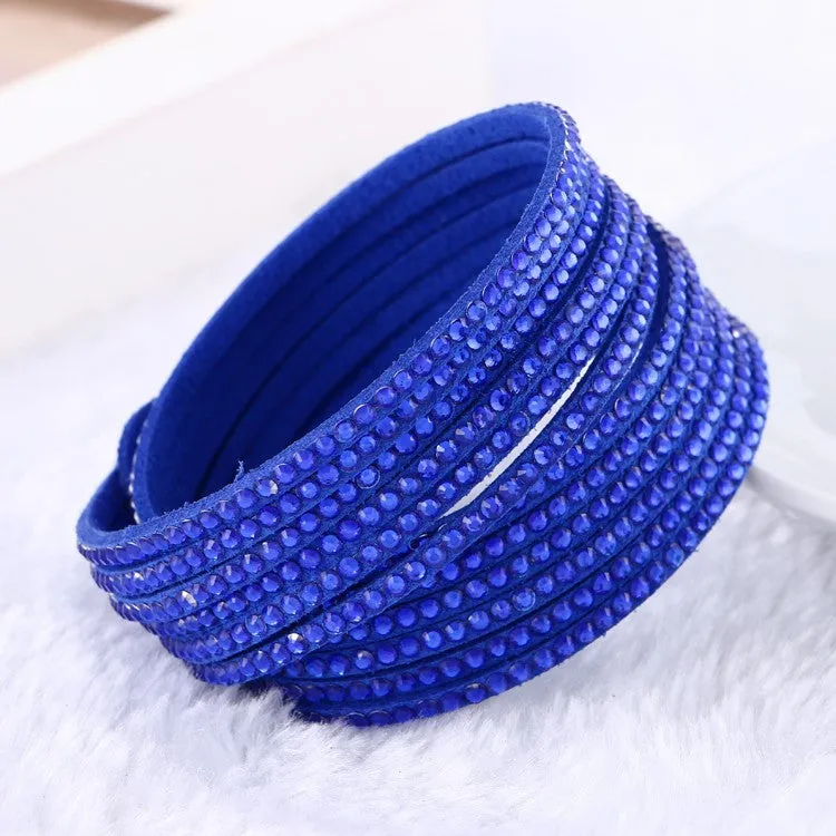 New 6 Layer Wrap Bracelets Slake Leather Bracelets With Crystals Couple Jewelry