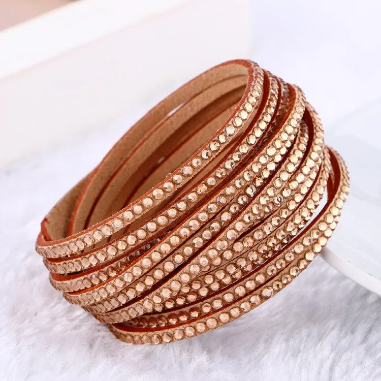 New 6 Layer Wrap Bracelets Slake Leather Bracelets With Crystals Couple Jewelry