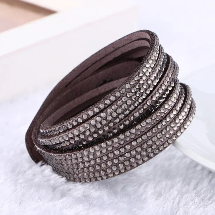 New 6 Layer Wrap Bracelets Slake Leather Bracelets With Crystals Couple Jewelry