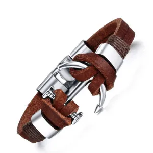 New Arrival Pirate Style Alloy Stainless Steel Anchor Bracelet For Men Genuine Cow Leather Bracelet Jewelry Bracelets & Bangles