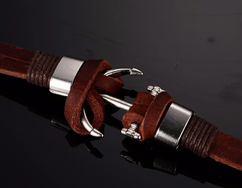 New Arrival Pirate Style Alloy Stainless Steel Anchor Bracelet For Men Genuine Cow Leather Bracelet Jewelry Bracelets & Bangles