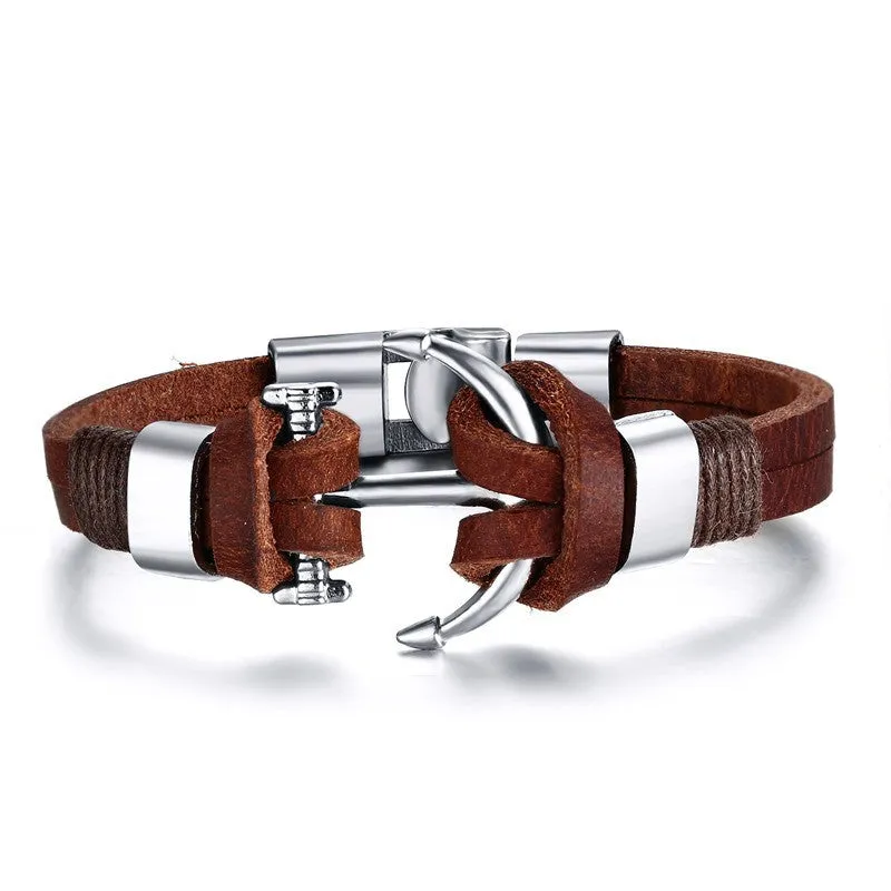 New Arrival Pirate Style Alloy Stainless Steel Anchor Bracelet For Men Genuine Cow Leather Bracelet Jewelry Bracelets & Bangles