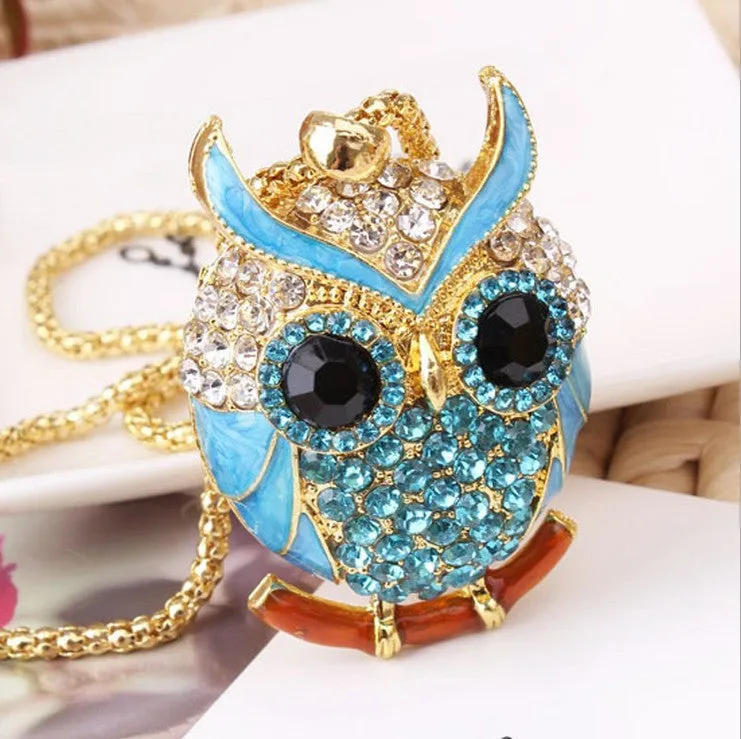 New Brand Charms Women 18K Gold Necklace Vintage Crystal Cubic Zircon Diamond Owl Necklaces&Pendants Fine Jewelry