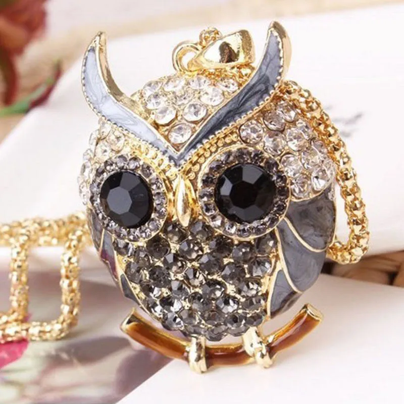 New Brand Charms Women 18K Gold Necklace Vintage Crystal Cubic Zircon Diamond Owl Necklaces&Pendants Fine Jewelry