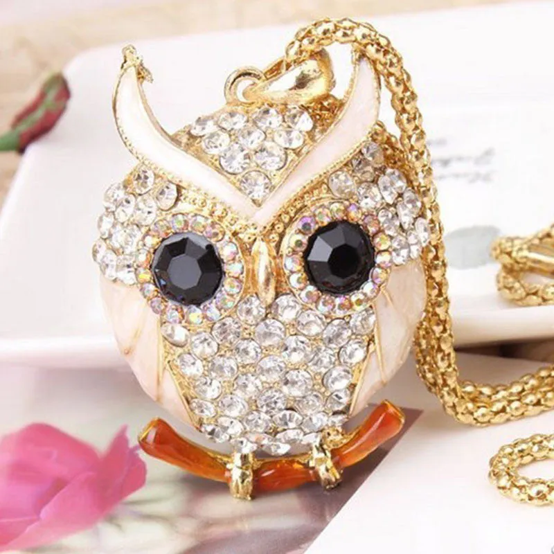 New Brand Charms Women 18K Gold Necklace Vintage Crystal Cubic Zircon Diamond Owl Necklaces&Pendants Fine Jewelry