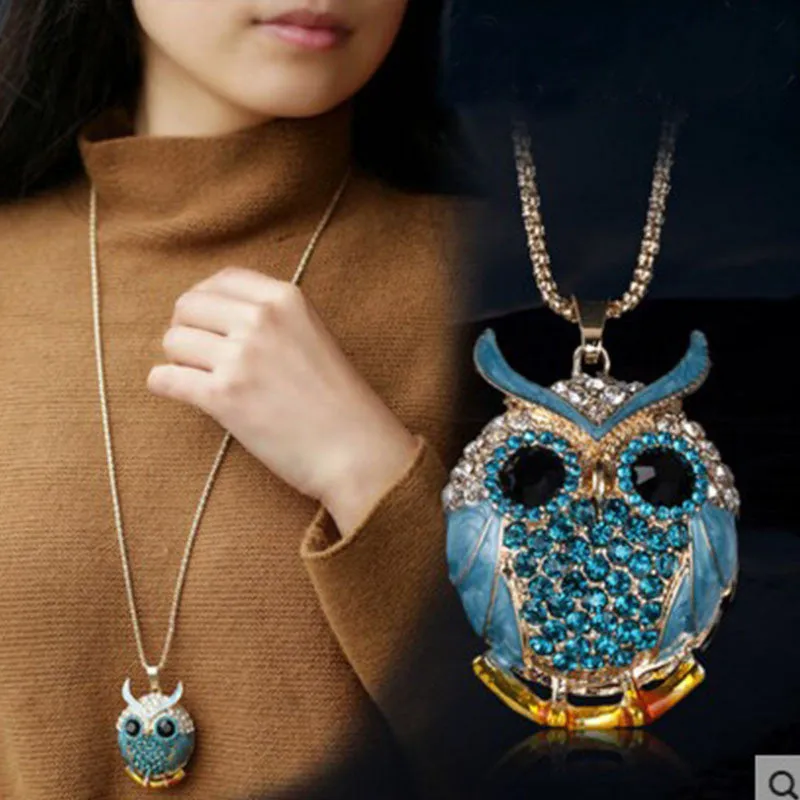 New Brand Charms Women 18K Gold Necklace Vintage Crystal Cubic Zircon Diamond Owl Necklaces&Pendants Fine Jewelry