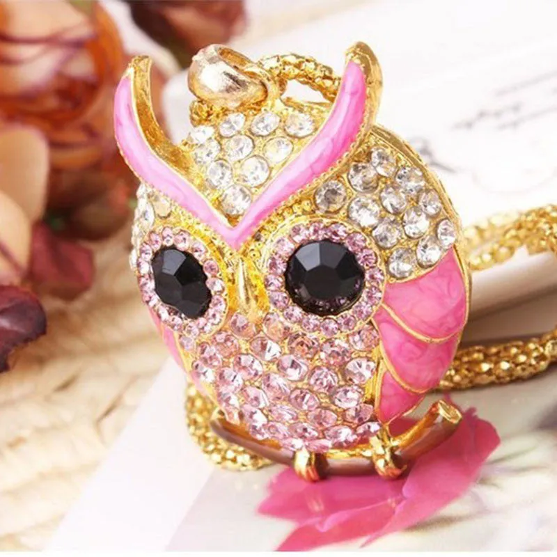 New Brand Charms Women 18K Gold Necklace Vintage Crystal Cubic Zircon Diamond Owl Necklaces&Pendants Fine Jewelry