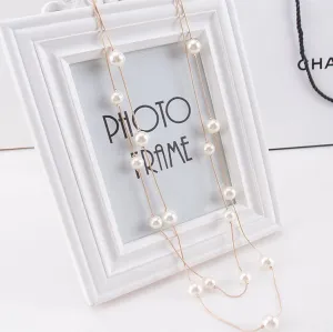 New Brand Exquisite Fashion Charms Temperament Double Layer Pearl Elegant Gold Chain Long Beads Necklace Women Fine Jewelry