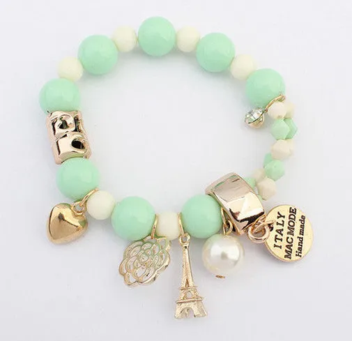 New Brand Fashion Temperament Charm Crystal Gem Pearl Beads Hearts Elastic Force Bracelet For Women Jewelry