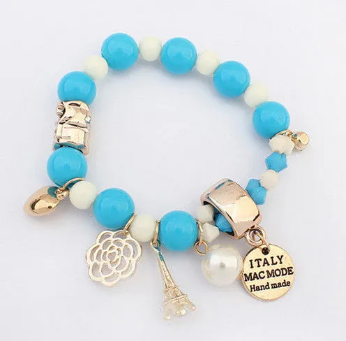 New Brand Fashion Temperament Charm Crystal Gem Pearl Beads Hearts Elastic Force Bracelet For Women Jewelry