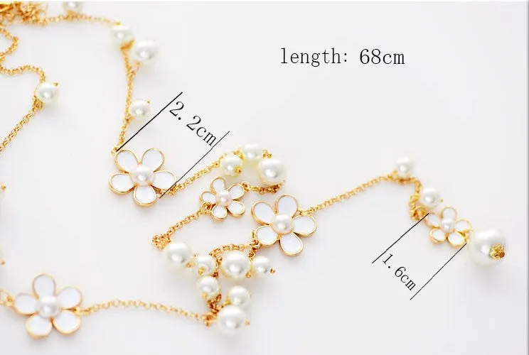 New Brand Women Charms Collar Fashion Temperament Pearls Flower Choker Gold Chain Long Necklaces&Pendants Fine Jewelry