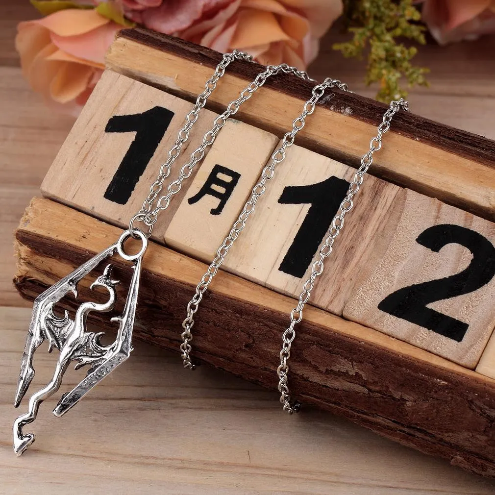 New Dinosaur Pendant Necklace Skyrim Elder Scrolls Dragon Pendants Vintage Necklace for Men/Women Jewelry